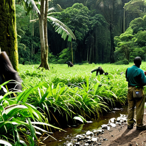 Home 8 Uola National Park - Primate Research**
"A wildlife researcher, fully clothed in khaki field attire, carefully observes a Cross River gorilla family in the dense rainforest of Uola National Park, Equatorial Guinea. The gorillas are foraging peacefully. Sunlight filters through the thick canopy. Background: Lush green vegetation, camera trap visible on a nearby tree. Appropriate content, safe for work, professional wildlife photography, perfect anatomy, natural proportions, well-formed hands, proper finger count, fully clothed, modest clothing, family-friendly."
**