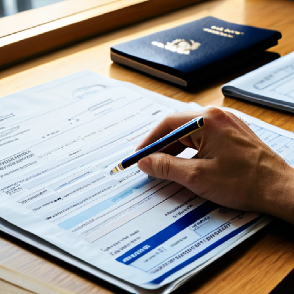 적도 기니 비자 발급 방법 - **Subject:** A traveler, fully clothed in appropriate travel attire, meticulously organizing documen...