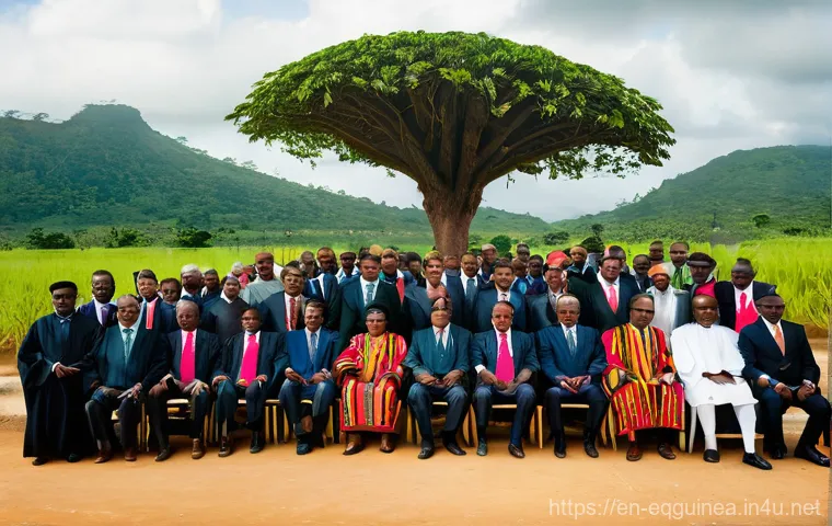 적도 기니의 법률 체계와 주요 법률 - **Prompt:** A visually rich scene illustrating the "Dual Tapestry" of Equatorial Guinea's legal syst...