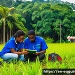 적도 기니에서 학업을 위한 유학 정보 - A vibrant university campus scene in Malabo, Equatorial Guinea, showing diverse students engaged in ...