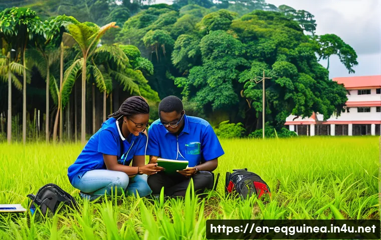 적도 기니에서 학업을 위한 유학 정보 - A vibrant university campus scene in Malabo, Equatorial Guinea, showing diverse students engaged in ...