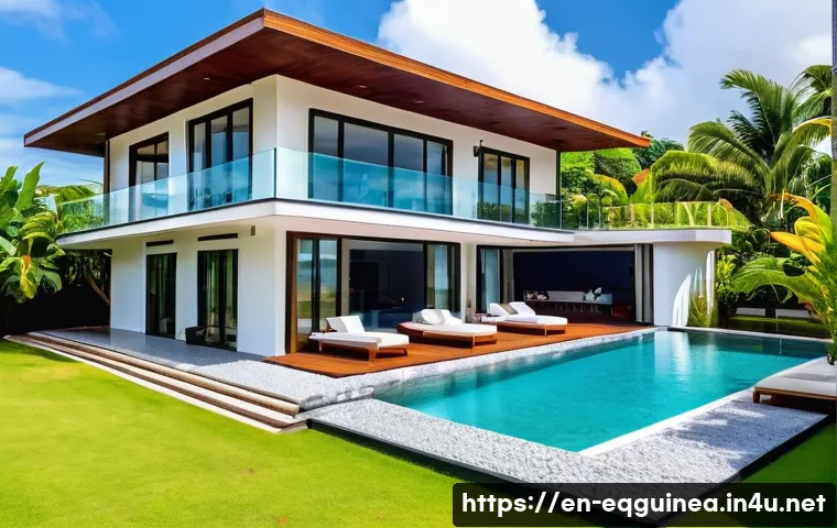 적도 기니의 주택 시장과 부동산 투자 - A luxurious modern villa in Malabo featuring tropical architectural influences, surrounded by lush g...