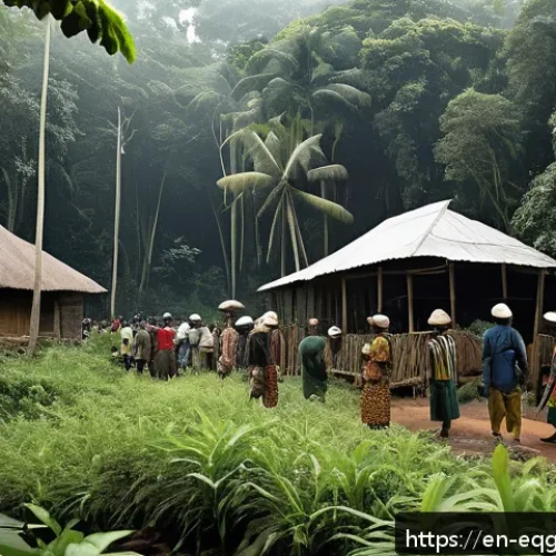 적도 기니와 카메룬 국경 문제 - A detailed, realistic scene depicting a dense Central African border forest area between Equatorial ...